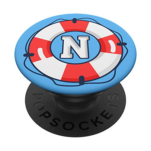 Monogram Letter N Name Initial Nautical Lifebuoy Monogrammed PopSockets Grip and Stand for Phones and Tablets