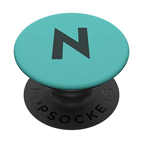 Teal Blue Turquoise Mint Green Monogram Initial Letter N PopSockets Grip and Stand for Phones and Tablets