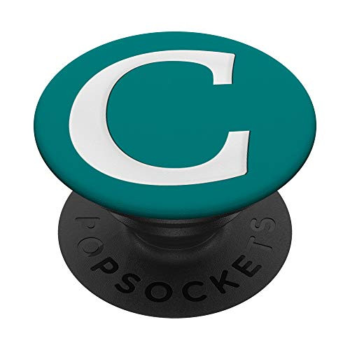 Silver White Initial Letter C On Dark Teal PopSockets PopGrip Swappable Grip for Phones  and  Tablets