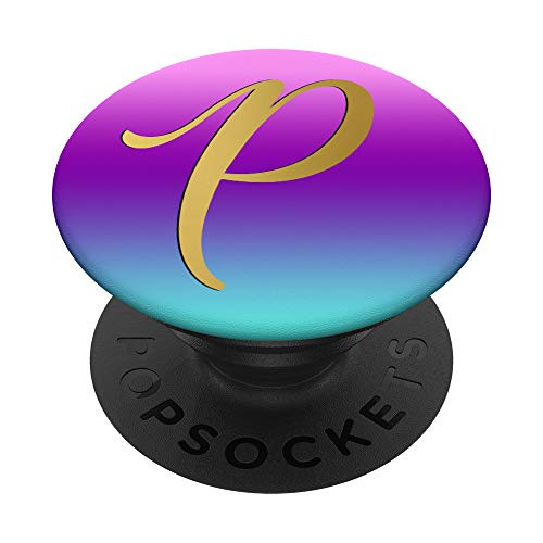 Golden Letter P Monogram On Teal Purple Pink Ombre PopSockets PopGrip Swappable Grip for Phones  and  Tablets