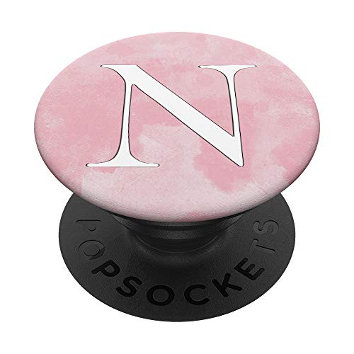 Silver White Initial Letter N Phone grip Pink Watercolor PopSockets PopGrip Swappable Grip for Phones  and  Tablets