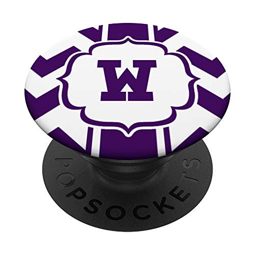 Purple Chevron Monogram Letter W Initial Monogrammed Name PopSockets Grip and Stand for Phones and Tablets