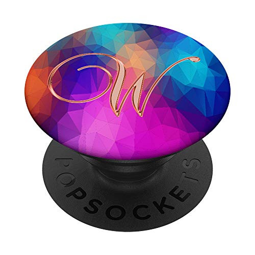 W Pink Triangles Polygon Geometric Initial Monogram Letter PopSockets Grip and Stand for Phones and Tablets