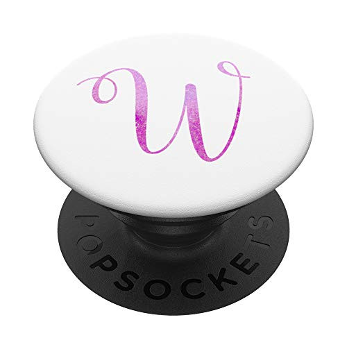 W Initial Monogram Magenta Watercolor  and  White Capital Letter PopSockets Grip and Stand for Phones and Tablets