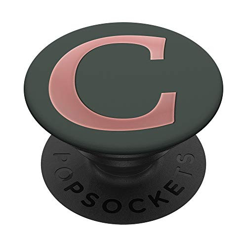 Golden Rose Pink Letter C Monogram On Midnight Green Match PopSockets PopGrip Swappable Grip for Phones  and  Tablets