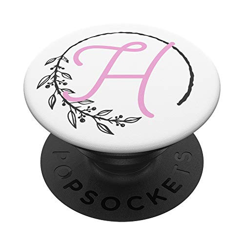 Pink Floral Letter H First Initial Monogram PopSockets PopGrip Swappable Grip for Phones  and  Tablets