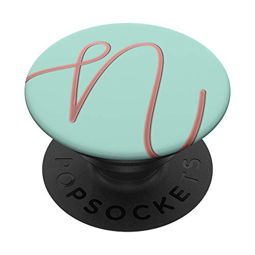 Golden Rose Pink Initial Letter N On Mint Green PopSockets PopGrip Swappable Grip for Phones  and  Tablets