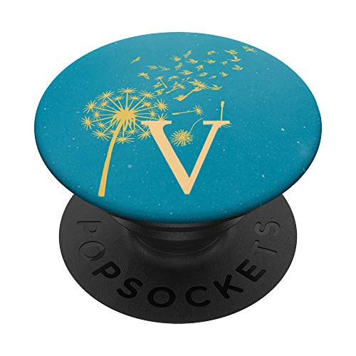Dandelion Flower Flying Birds Monogram Initial V PopSockets Grip and Stand for Phones and Tablets