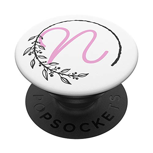 Pink Floral Letter N First Initial Monogram PopSockets PopGrip Swappable Grip for Phones  and  Tablets