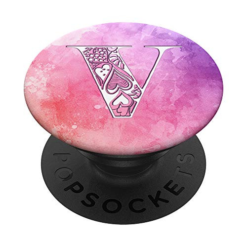 V Monogram Alphabet Capital Initial Letter Watercolor Hearts PopSockets Grip and Stand for Phones and Tablets