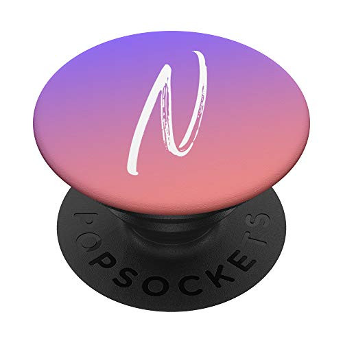 Periwinkle Ombre - Purple Orange Pattern Initial N Letter N PopSockets Grip and Stand for Phones and Tablets