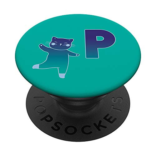 Teal Blue Green Turquoise Mint Cat Monogram Initial Letter P PopSockets Grip and Stand for Phones and Tablets