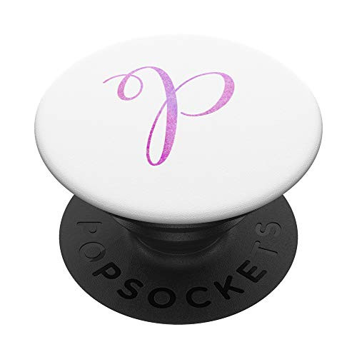 P Initial Monogram Magenta Watercolor  and  White Capital Letter PopSockets Grip and Stand for Phones and Tablets