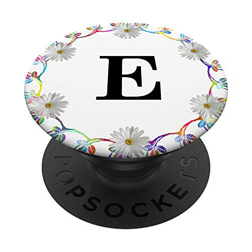 Cell Phone Pop Out HolderFloral White Daisy Flower Letter E PopSockets Grip and Stand for Phones and Tablets