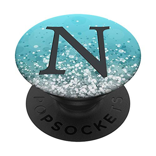 Dark Gray Initial Letter N On Silver Light Blue PopSockets PopGrip Swappable Grip for Phones  and  Tablets