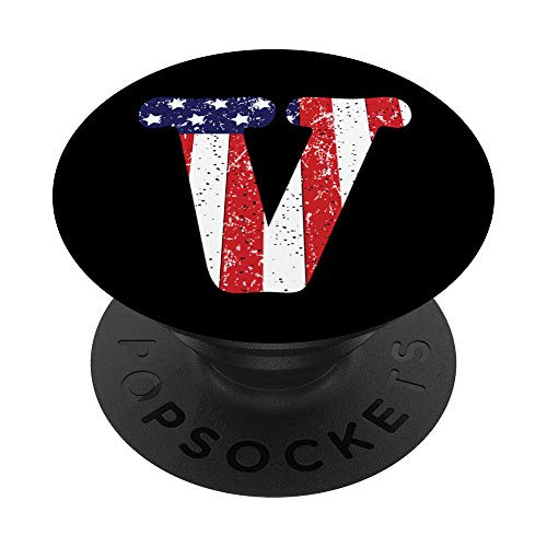 Letter V First Initial Monogram USA Flag Phone Grip PopSockets Grip and Stand for Phones and Tablets