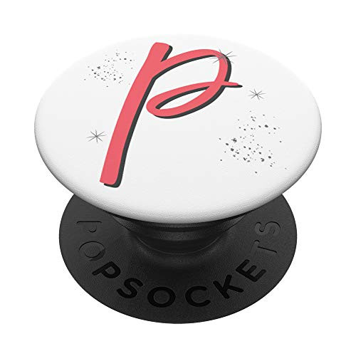 Initial P Personalized Monogram Letter Women CORAL and White PopSockets Grip and Stand for Phones and Tablets