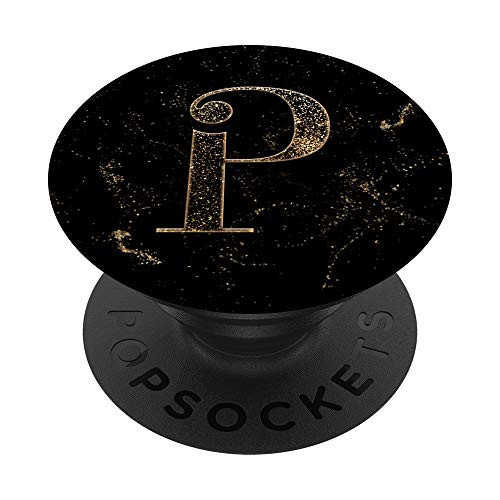 Elegant P Gold Black Initial Monogram Capital Letter Art PopSockets Grip and Stand for Phones and Tablets