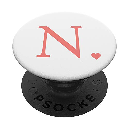Heart Rose Pink Letter N Initial Monogram White Cute PopSockets Grip and Stand for Phones and Tablets