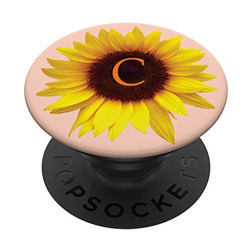 Yellow Sunflower Letter C Monogram PopSockets PopGrip Swappable Grip for Phones  and  Tablets