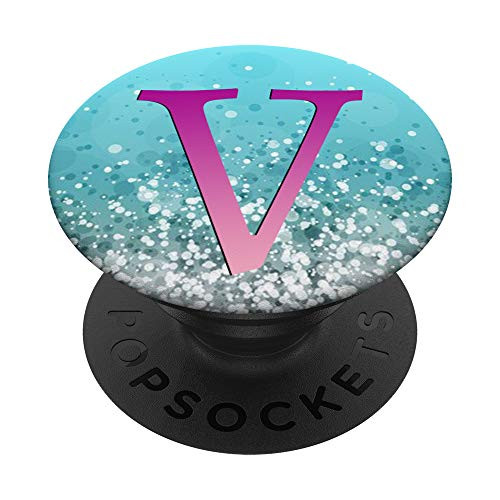 Pink Purple Initial Letter V On Silver Light Blue PopSockets PopGrip Swappable Grip for Phones  and  Tablets