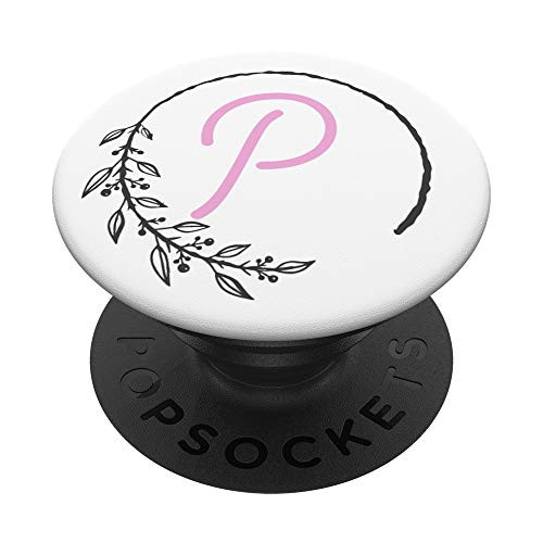 Pink Floral Letter P First Initial Monogram PopSockets PopGrip Swappable Grip for Phones  and  Tablets