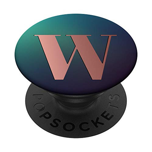 Rose Pink Letter W Monogram On Teal Navy Blue PopSockets PopGrip Swappable Grip for Phones  and  Tablets