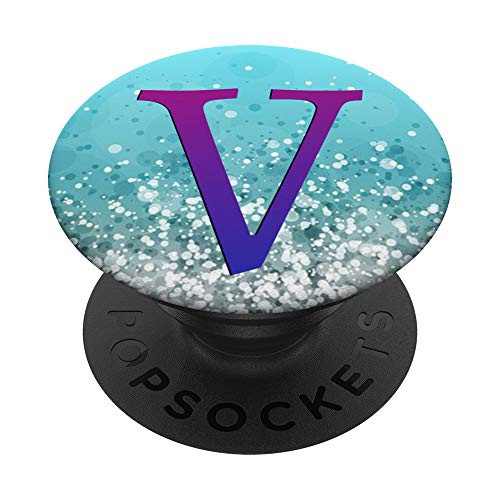 Purple Blue Initial Letter V On Silver Light Blue PopSockets PopGrip Swappable Grip for Phones  and  Tablets