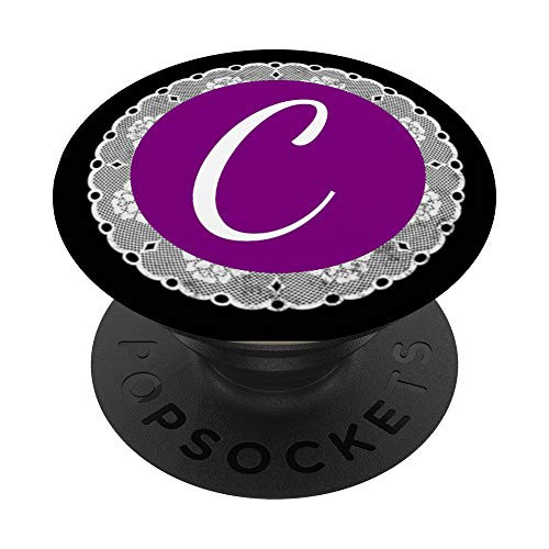 Purple Pop Letter Monogram C Phone Stand Black Initial Lace PopSockets Grip and Stand for Phones and Tablets