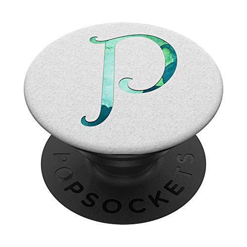 Green watercolor Letter P Monogram On White PopSockets Grip and Stand for Phones and Tablets