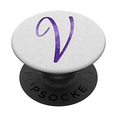 Purple watercolor Letter V Monogram On White PopSockets Grip and Stand for Phones and Tablets