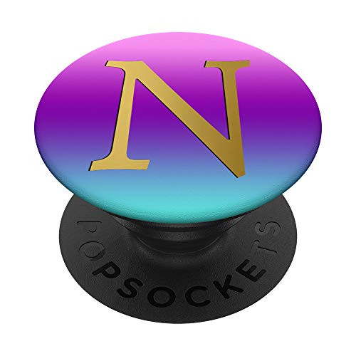 Golden Letter N On Teal Purple Pink Ombre PopSockets PopGrip Swappable Grip for Phones  and  Tablets