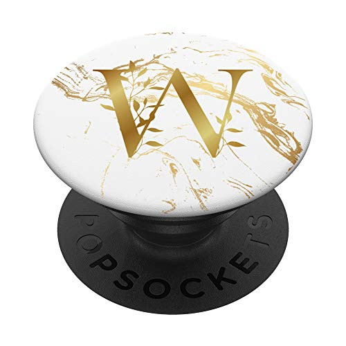 Personalized Floral Name Monogram W Capital Initial Letter PopSockets PopGrip Swappable Grip for Phones  and  Tablets