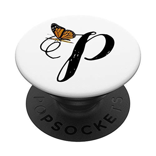 Elegant P Butterfly Initial Monogram Capital Letter Art PopSockets Grip and Stand for Phones and Tablets