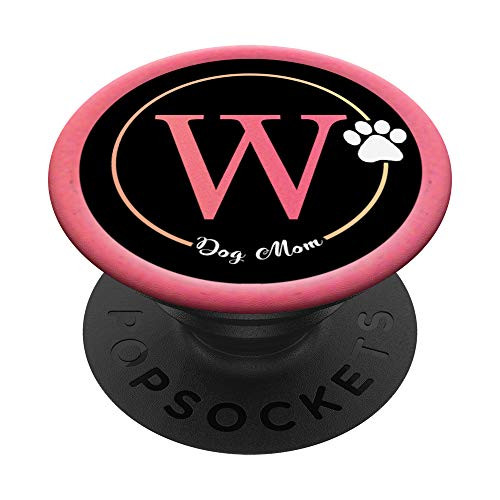 Rose Pink Dog Paw Print Monogram W Letter Initial Dog Mom PopSockets Grip and Stand for Phones and Tablets