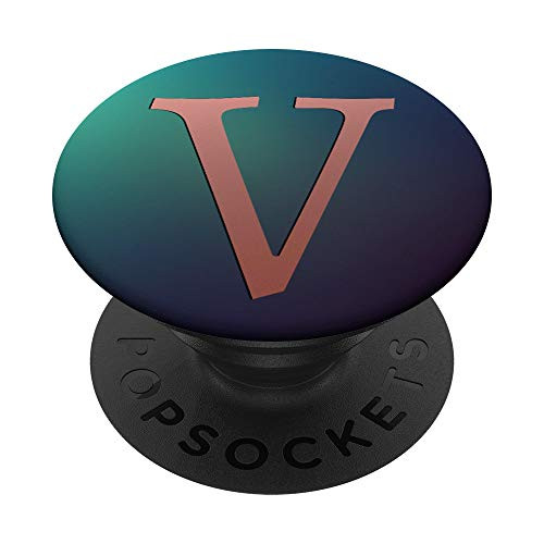 Rose Pink Letter V Monogram On Teal Navy Blue PopSockets PopGrip Swappable Grip for Phones  and  Tablets
