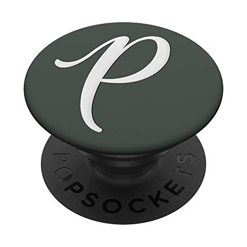 Silver White Letter P Monogram On Midnight Green Match PopSockets PopGrip Swappable Grip for Phones  and  Tablets