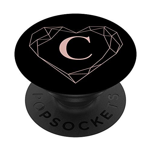 Black Rose Pink Monogram Letter C Initial Heart Design PopSockets PopGrip Swappable Grip for Phones  and  Tablets