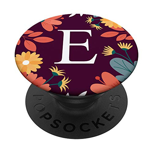 Initial Letter E Monogram Floral Flower Personalized Gifts PopSockets Grip and Stand for Phones and Tablets