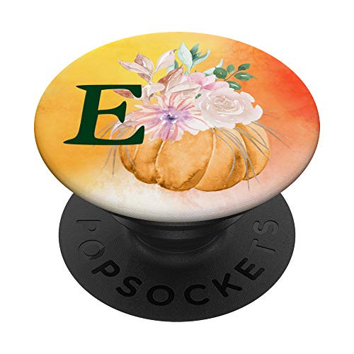 Watercolor Pumpkin Floral Bouquet Monogram Letter E Initial PopSockets Grip and Stand for Phones and Tablets