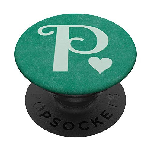 Letter P in teal with heart monogram initial P for girls PopSockets Grip and Stand for Phones and Tablets