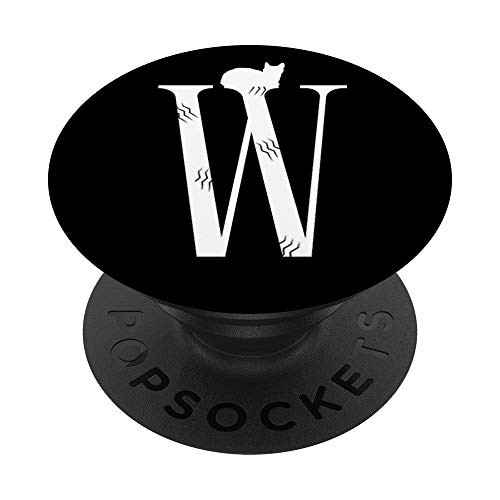 Letter W Initial Personalized Cat Lover Monogram PopSockets Grip and Stand for Phones and Tablets