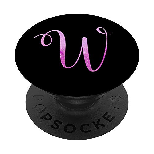 W Initial Monogram Magenta Watercolor  and  Black Capital Letter PopSockets Grip and Stand for Phones and Tablets