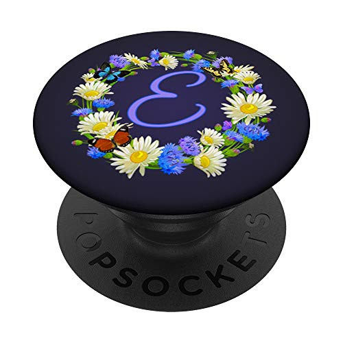 E - Monogram Letter Initial Daisy Flower Purple White Floral PopSockets Grip and Stand for Phones and Tablets
