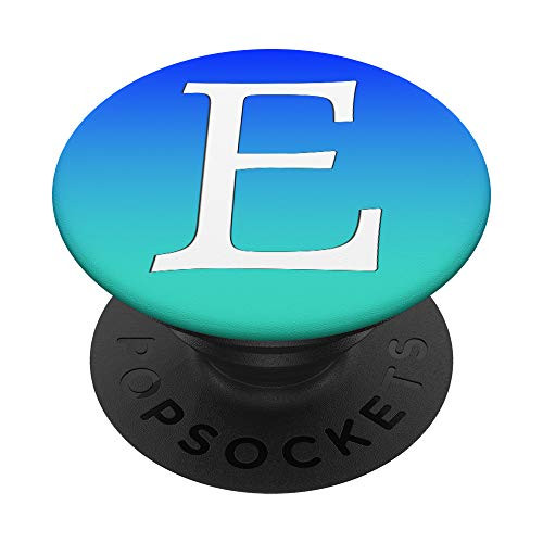 Silver White Letter-E Initial Phone grip Turquoise Teal Blue PopSockets PopGrip Swappable Grip for Phones  and  Tablets