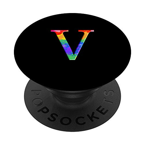 Tie Dye Rainbow Retro Psychedelic Monogram Letter Initial V PopSockets Grip and Stand for Phones and Tablets