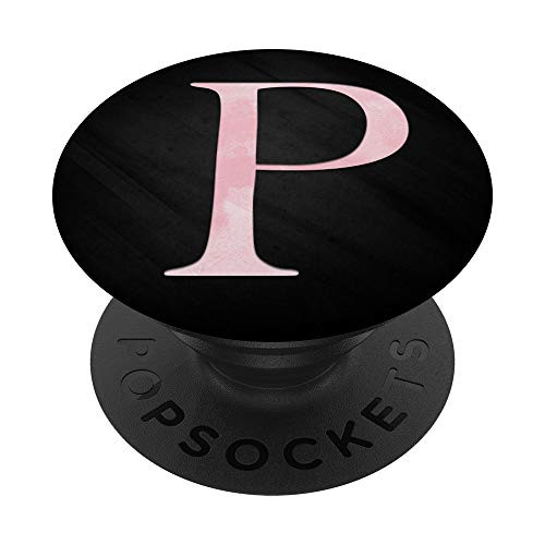 Pink watercolor Letter P Monogram On Black PopSockets Grip and Stand for Phones and Tablets