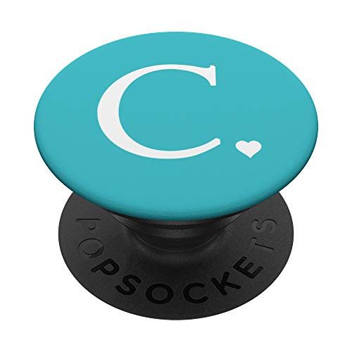 Heart White Letter C Initial Monogram Baby Blue Teal Cute PopSockets Grip and Stand for Phones and Tablets
