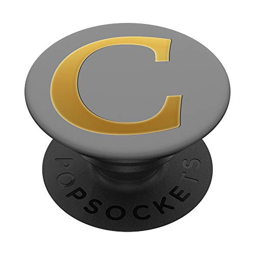 Golden Initial Letter C On Light Grey PopSockets PopGrip Swappable Grip for Phones  and  Tablets