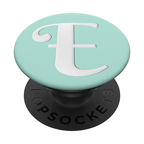 Silver White Initial Letter-E On Mint Green PopSockets PopGrip Swappable Grip for Phones  and  Tablets